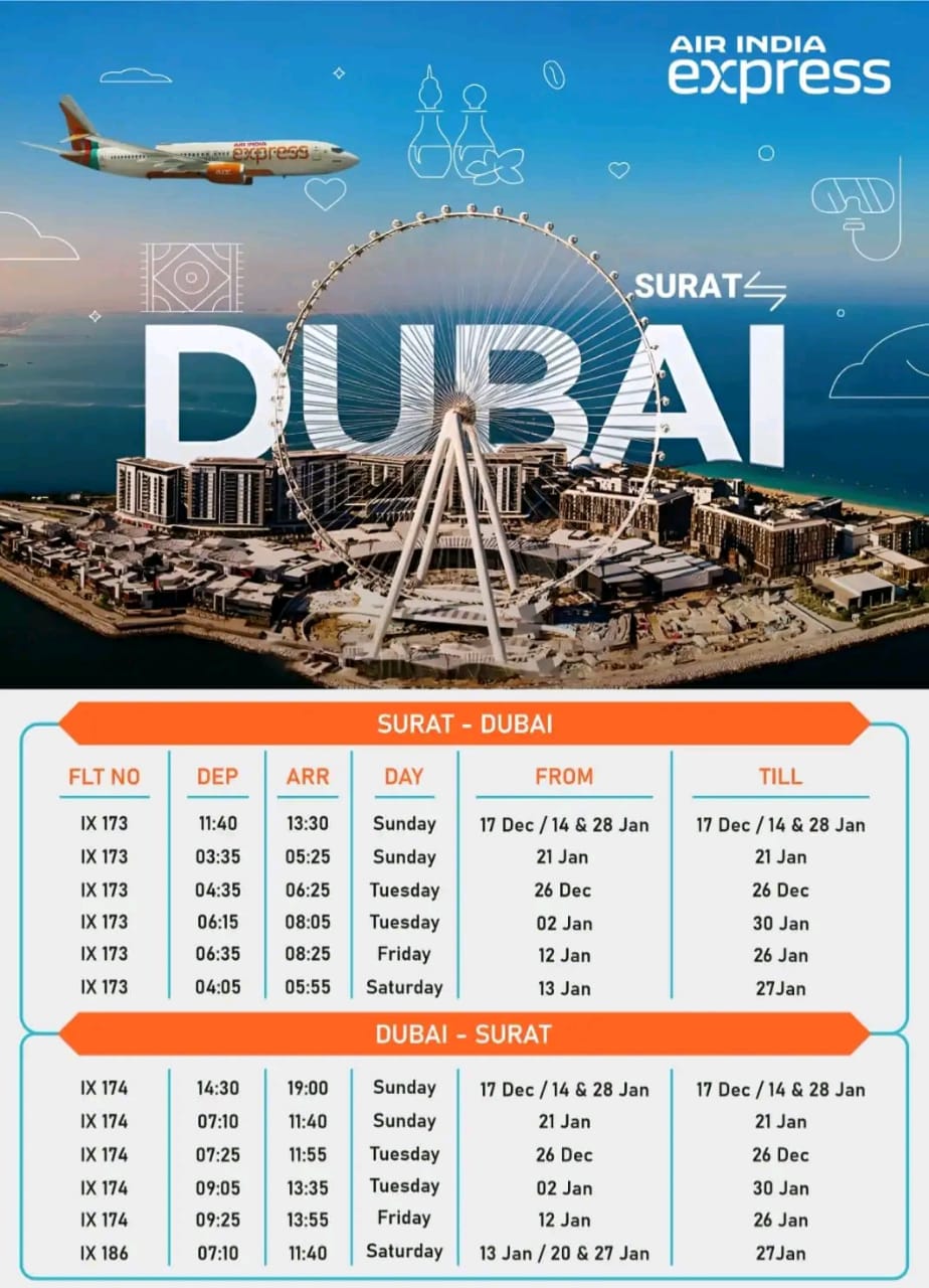 Surat Airport Flight Schedule - Air India Express Schedule - New Connectivity 